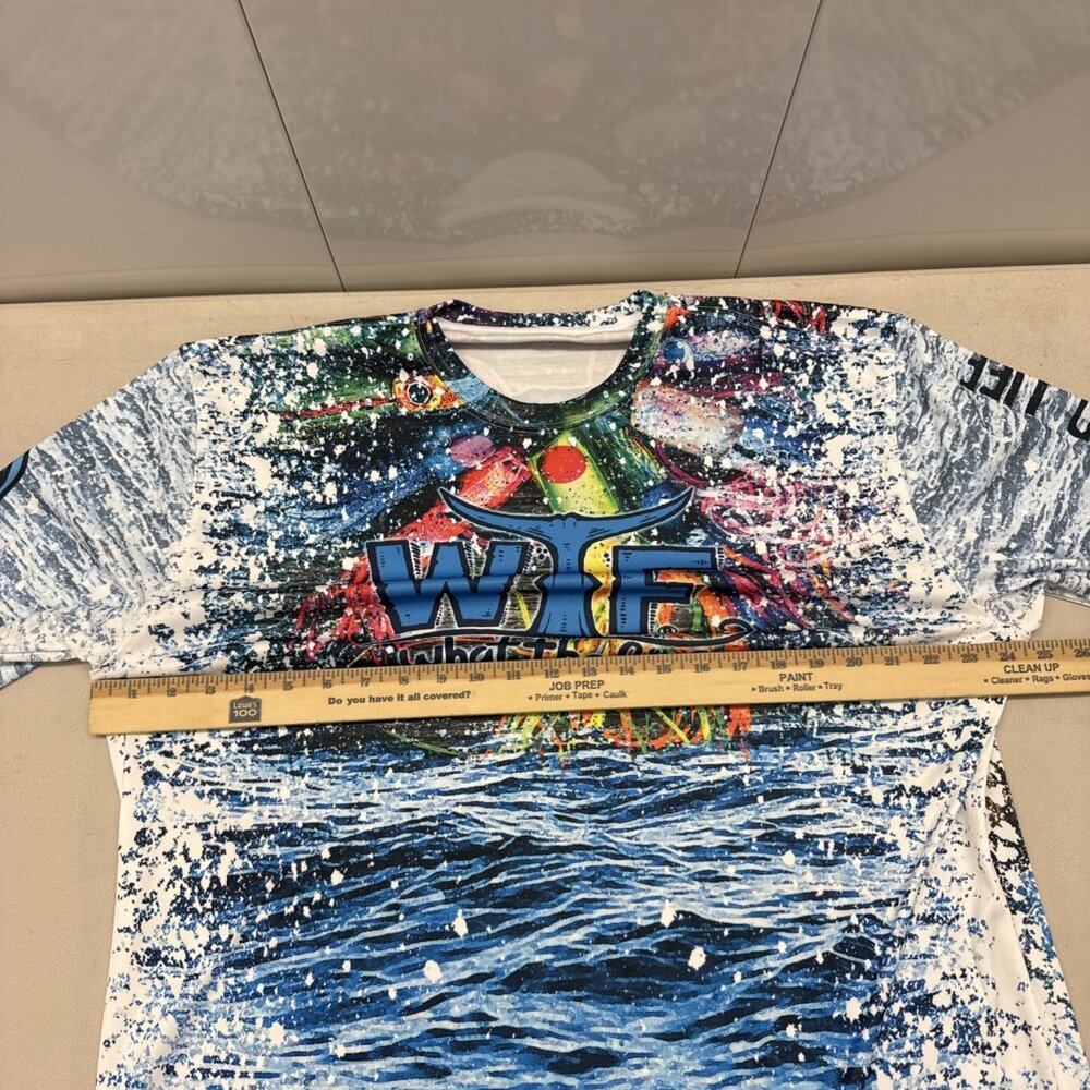 What The Fin WTF Men's XL Long Sleeve Fishing Shirt Graphic Print Boating NWT - Picture 7 of 11